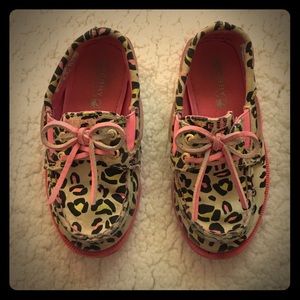 Sperry Topsider animal print girls slip ons